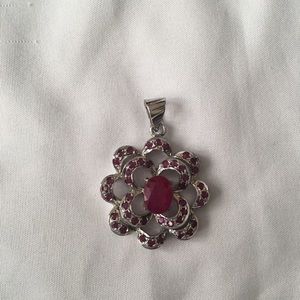 925 Sterling Silver Ruby flower pendant